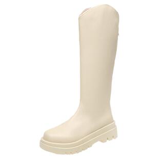 白色长筒靴女2025秋冬新款厚底高筒粗腿胖mm大筒围V口瘦瘦骑士靴