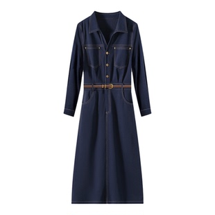 百家好轻奢复古工装连衣裙女2026春季流行新款气质收腰显瘦长裙