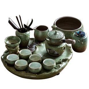 中式复古粗陶功夫茶具套装家用陶瓷茶盘商务送礼领导马年春节礼物
