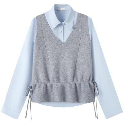 慕兔小个子长袖衬衫马甲背心套装