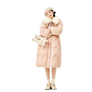 紫涵长款翻毛领羽绒服女冬季新款甜美淑女收腰鸭绒保暖外套面包服