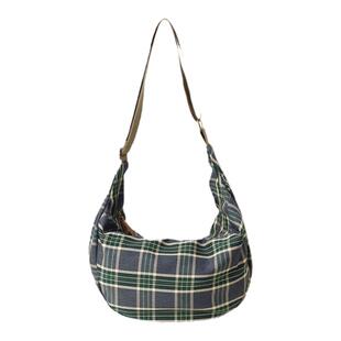 仟佰格文艺帆布包小众设计感女生斜挎包大容量半月包简约方格布包