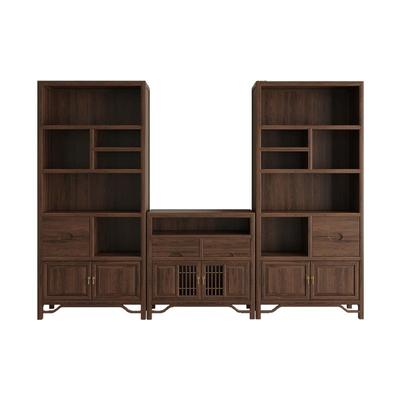 新中式组合书柜实木博古架书房书架黑胡桃木茶室办公室储物柜