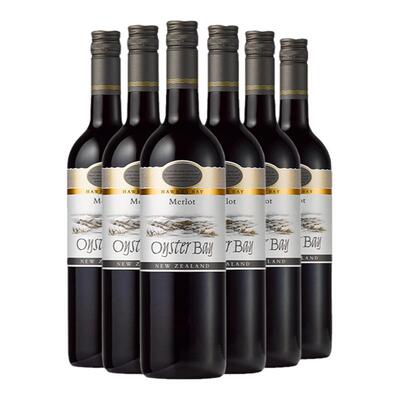 蚝湾Oyster Bay新西兰马尔堡原瓶进口梅洛干红六支整箱葡萄酒