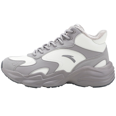 安踏加绒保暖厚底棉鞋女高帮皮面