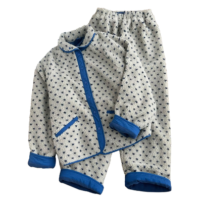 冬季碎花拼色羊羔绒睡衣套装女加绒加厚保暖家居服两件套可外出穿