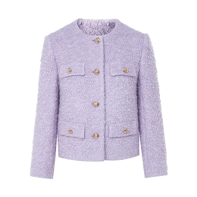 朗姿/LIME莱茵羊毛短大衣外套小卷毛圈圈精致俏皮轻盈香风新款