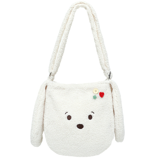 EHOOO秋冬白色毛绒包包软萌可爱毛毛大耳朵系列羊羔毛单肩斜挎包