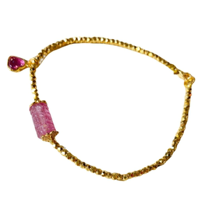 足金5G工艺镭射珠蹦迪珠2mm天然碧玺回纹桶珠爱心 定价镶嵌 手链