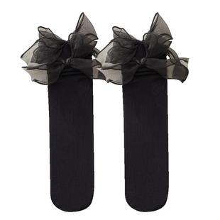 猛男蝴蝶结袜子女中筒袜夏季ins潮白色网红jk洞洞鞋玛丽珍乐福鞋