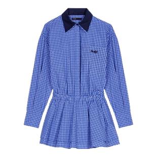 Maje2025秋冬款女装时尚棉质仿钻装饰格子可拆卸领短款收腰连衣裙