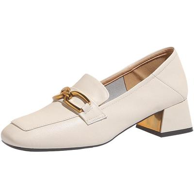 通勤百搭黑色高跟乐福鞋