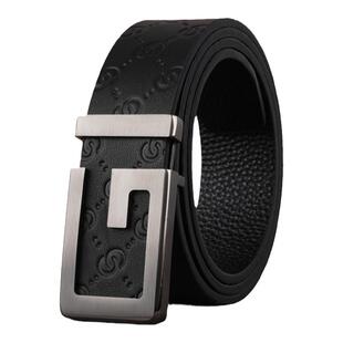 新款时尚帅气G字铜扣男士腰带潮流时尚中青年皮带牛皮发型师裤带