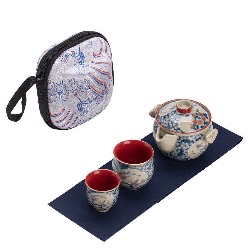 宫墙红如意宝瓶旅行茶具便携式一壶两杯泡茶壶陶瓷功夫茶具套装