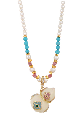 白色四叶草葫芦吊坠珍珠串珠项链