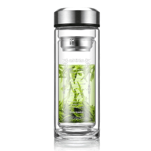 双层透明玻璃杯便携学生喝水杯子男茶水分离泡茶杯个人专用定制杯