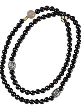 高油紫光檀灰玛瑙回纹珠夜中星