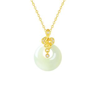 周大生平安扣生肖蛇项链银和田玉国风新中式锁骨链生日礼物送妈妈