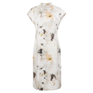 【国风雅韵】粉蓝衣橱2025夏新款水墨晕染缎面改良旗袍领连衣裙女