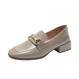 千百度经典百搭乐福鞋女秋季新款小皮鞋一脚蹬英伦风通勤羊皮