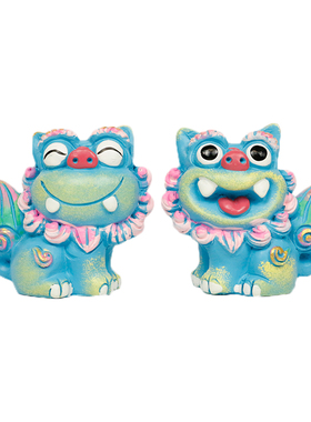狮三百树脂好运国风桌面彩绘摆件