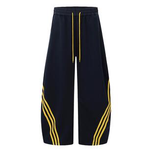 BTSG美式复古三条杠条纹设计垂感弯刀运动卫裤街头宽松抽绳休闲裤