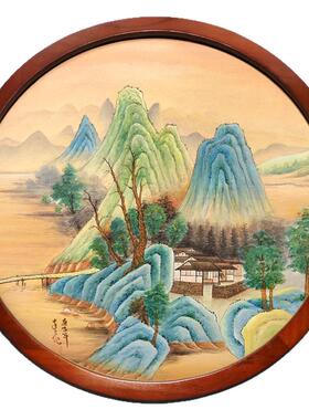 大成圆形实木中式挂墙画框定制