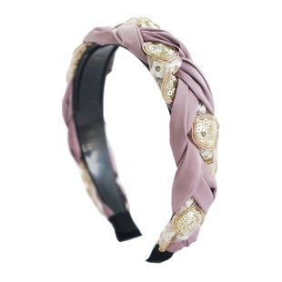 仙女气质亮片绣花缎面布艺麻花辫子发箍网红带齿防滑韩版压发头箍