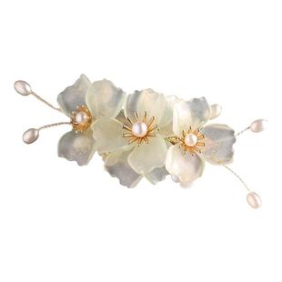 中国风头饰气质琉璃青色花朵边夹发钗插梳古风发饰日常百搭女儿童