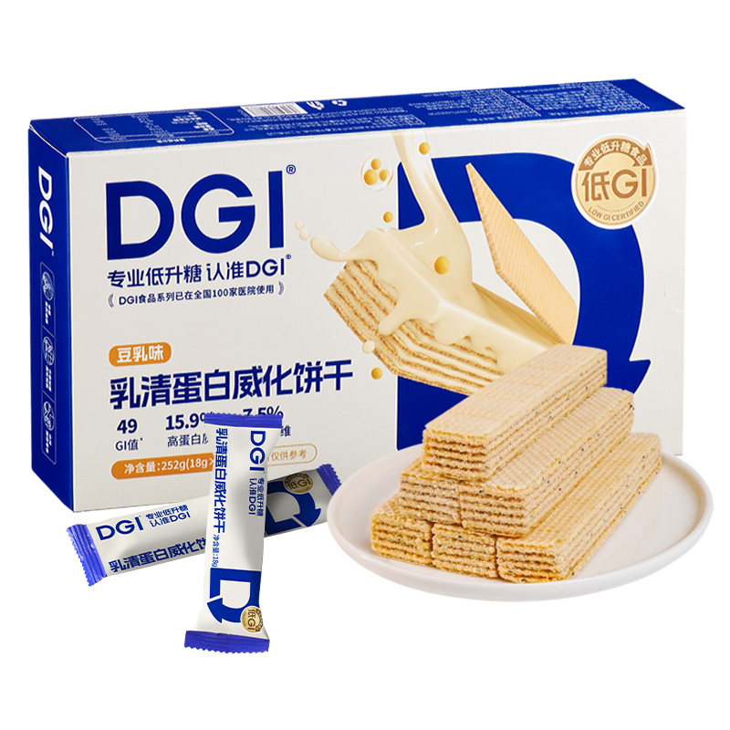 DGI乳清蛋白棒豆乳威化饼干无糖精代餐饱腹糖友充能量粉低GI零食