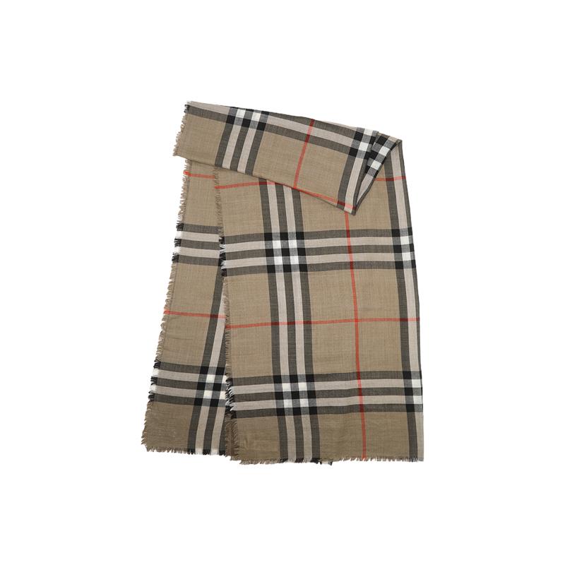 【自营】BURBERRY/博柏利羊毛蚕丝混纺格纹大号长围巾披肩配饰