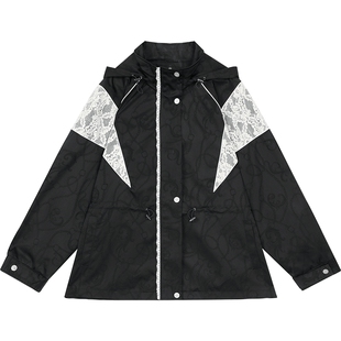 妖精的口袋蕾丝拼接原创提花风衣女2026年早春新款高级感黑色外套