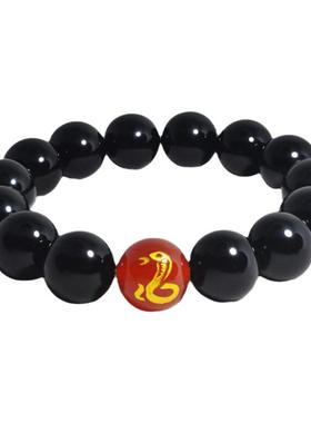 黑色天然玛瑙十二生肖属相本命马年单圈手链男女情侣佛珠串首饰品