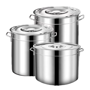 商用不锈钢桶带盖不锈钢汤桶加厚加深大汤锅大容量储水桶圆桶油桶