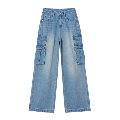 王家有鱼小个子复古蓝阔腿裤女2025年夏季新款宽松直筒百搭牛仔裤