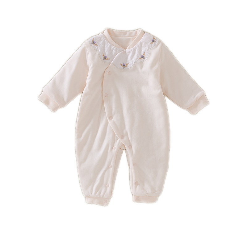 新生婴儿衣服薄棉衣连体衣慢满月女宝宝哈衣爬服夹棉服外出服秋冬