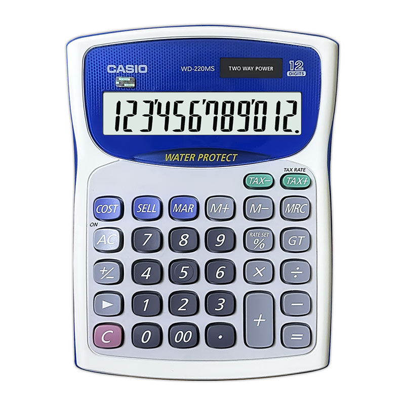 卡西欧WD-220MS计算器防水防尘财务会计用快速翻打静音按键银行耐磨损