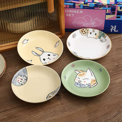 釉下彩餐具分餐盘子菜盘家用盘2025新款陶瓷碟子餐盘套装可爱深盘