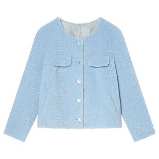 Goodland美地女装冬季时尚时尚短款保暖圆领环保羊毛皮草外套