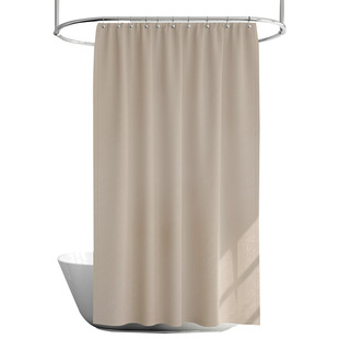浴帘防水布纯色仿亚麻加厚淋浴帘套装卫生间免打孔防霉门帘隔断帘