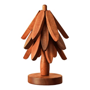 高级感圣诞树隔热垫餐桌摆件创意一棵树实木防烫锅垫折叠杯垫碗垫