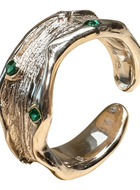 古熙西|【Fern】s925银不规则戒指森系绿锆设计感度假旅行开口戒