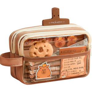 卡皮巴拉大容量笔袋女生2024年新款透明文具盒女孩款高颜值儿童女童幼儿园小学生铅笔盒男孩子初中文具套装