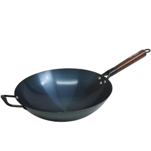 开锅后的铁锅已开锅炒锅铁锅无涂层家用烤蓝铁锅带耳34cm炒菜锅