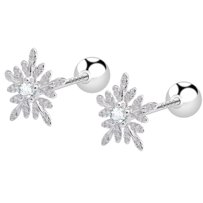 韩国999足银镶钻螺丝耳钉女