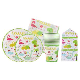 卡通恐龙主题餐具一次性纸盘派对儿童生日蛋糕餐盘野餐烧烤装饰