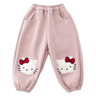 波姆熊女童加绒休闲裤2025新款秋冬装儿童加绒保暖卫裤小童运动裤