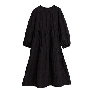 秋季新款长裙女童高级感灯笼条连衣裙中大童宽松显瘦黑色公主裙子