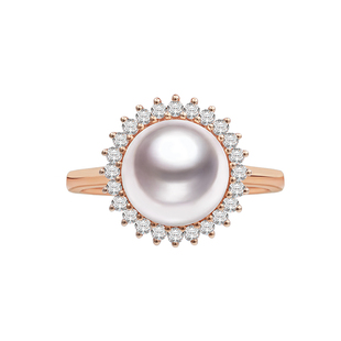 GiO珠宝 Akoya海水珍珠戒指18K金镶钻石戴妃款戒指女高级感