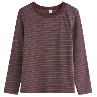 条纹宽松长袖t恤女2026新款春秋装秋衣外穿显瘦打底衫大码上衣